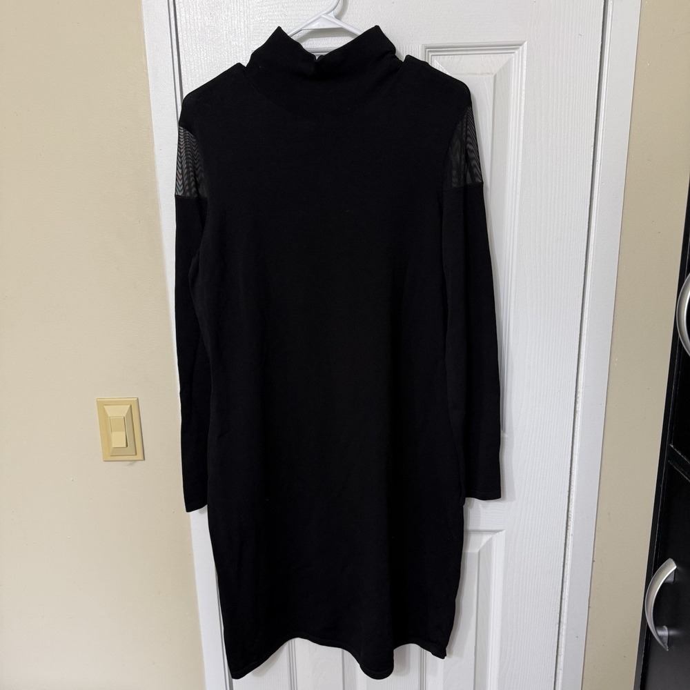 Lauren Ralph Lauren Black Long Sleeve Mesh Detail Knit Dress Size XL
